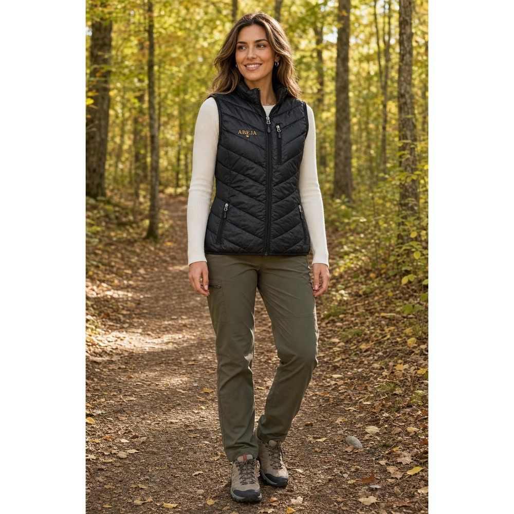 Clique Puffer Vest Women's L Black Quilted ABEJA Embroidered Gorpcore